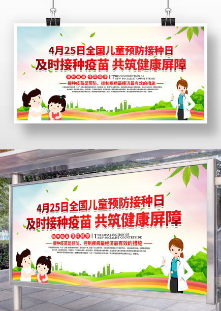 卡通创意全国儿童预防接种日展板设计图片下载