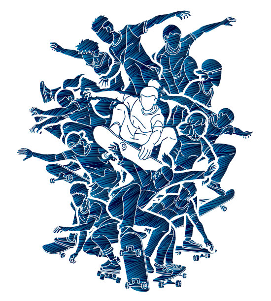 一群人玩滑板极限运动图片下载