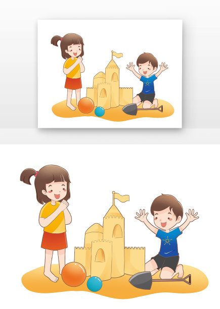 夏天沙滩上玩的儿童图片下载