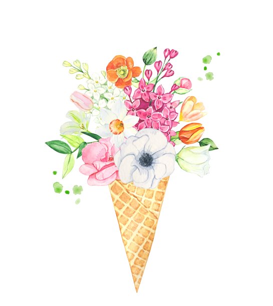 华夫饼杯里的夏日花束，水彩插图图片下载