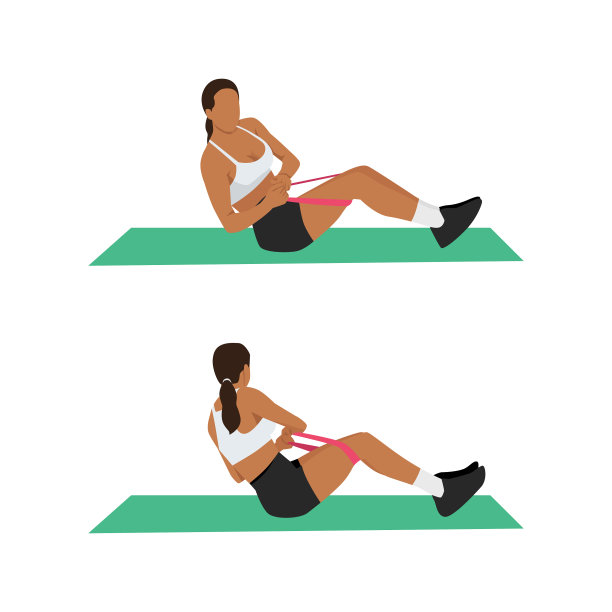 女子做俄罗斯扭转阻力带练习图片下载