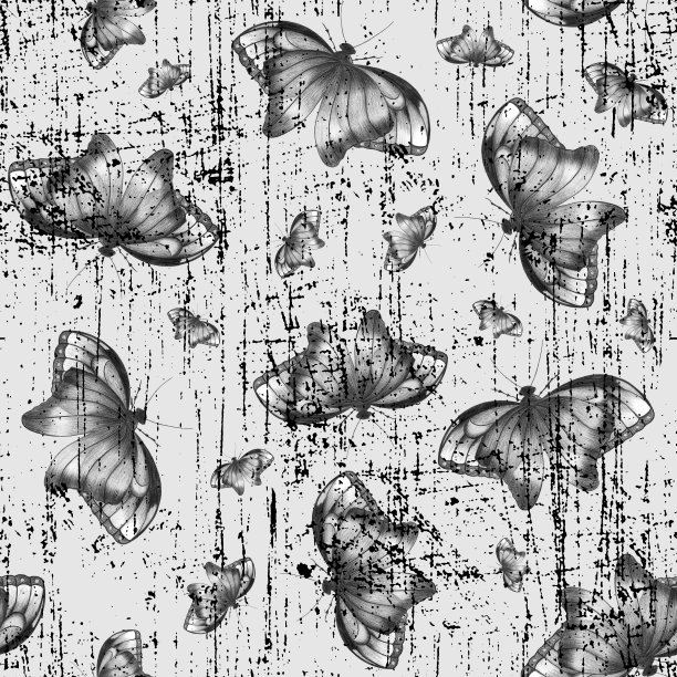 各种大小的蝴蝶在白色背景。无缝图案与蝴蝶。图片下载