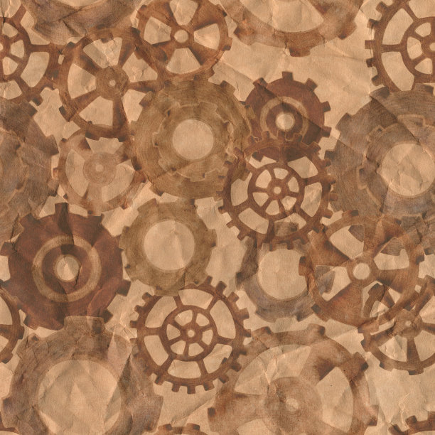 在Grunge背景上手绘蒸汽朋克齿轮传动元件数码纸。图片下载