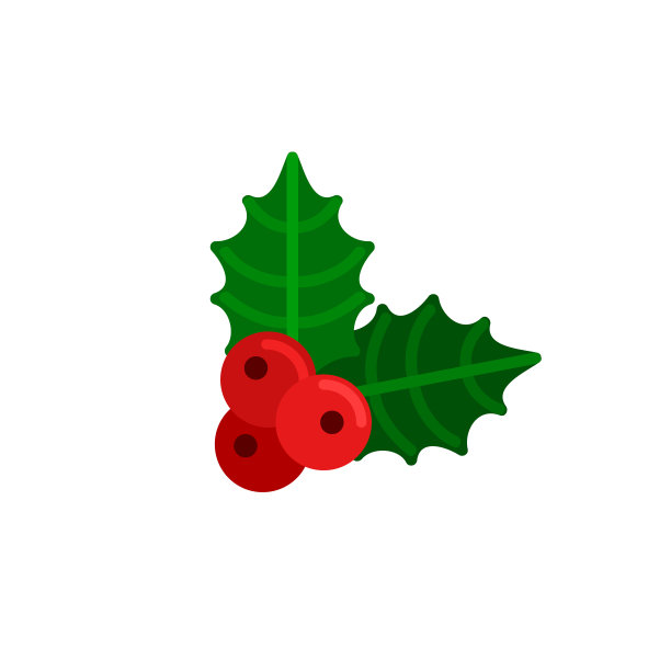 冬青浆果绿色叶扁平图标图片下载