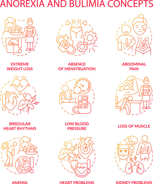 厌食症和贪食症红色梯度概念图标图片下载