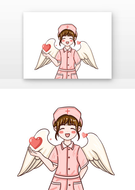 粉色可爱护士节女护士举着爱心元素图片下载