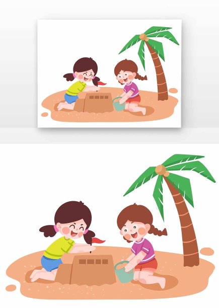 夏天沙滩上玩的儿童图片下载