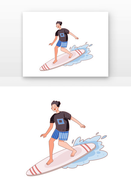 黑色卡通男生夏天冲浪元素图片下载