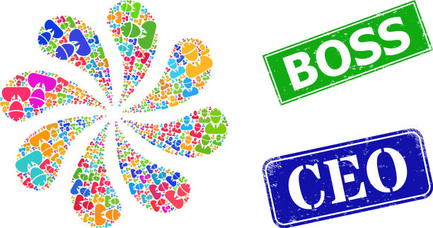 橡胶老板邮票和工程师图标多色图片下载