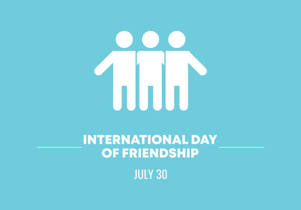 国际友谊日背景横幅海报与三个人图标孤立在蓝色背景。图片下载