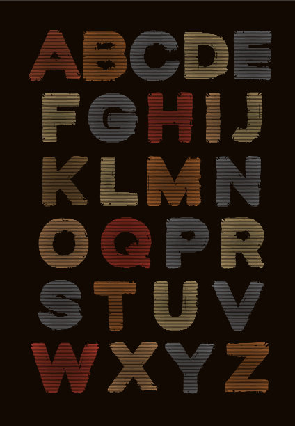 彩色条纹字母英语字母表中的彩色条纹字母图片下载