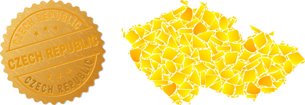 捷克共和国地图镶嵌的黄金颗粒和图片下载