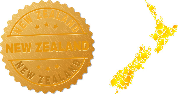 新西兰地图拼贴的金色元素和图片下载