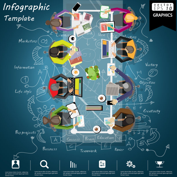 插画商业。设计现代理念和概念思考创意。为头脑风暴，社交网络，成功，计划，思考，搜索，分析，沟通，未来的想法创新技术。图片下载