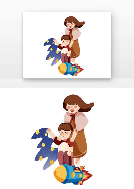 妈妈带着孩子傲游星空图片下载