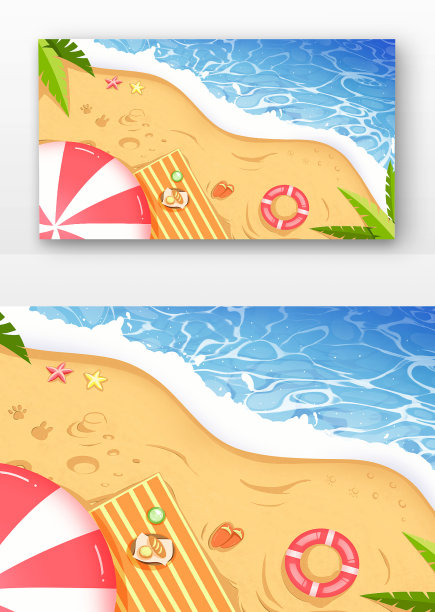 俯视海洋沙滩蓝色插画图片下载