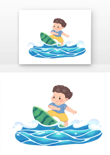 可爱男孩站好西瓜皮上冲浪图图片下载