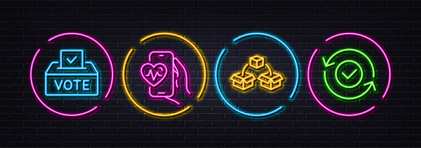 有氧训练，包裹运输和投票框最小行图标。对于web应用程序，打印矢量图片下载