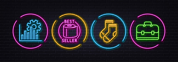 袜子，Seo图表和卫生纸最小线条图标。对于web应用程序，打印。氖激光3d灯。向量图片下载