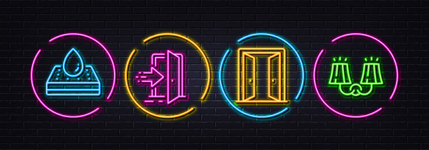 防水床垫，打开门和入口最小的线条图标。对于web应用程序，打印矢量图片下载