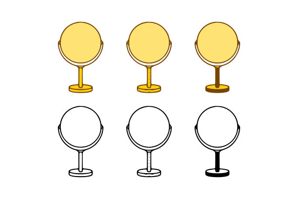 向量集合的镜子在白色背景上的涂鸦风格。圆手镜剪贴画。图片下载