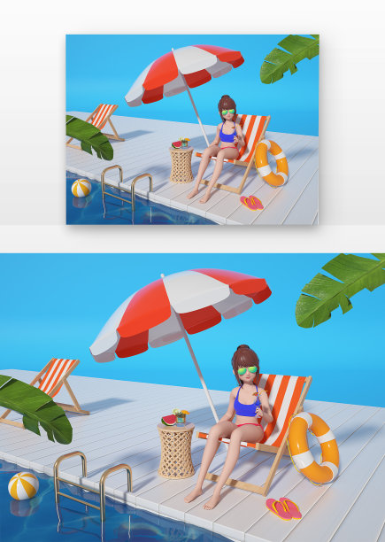 水上夏日少女游泳装戏水人物元素图片下载