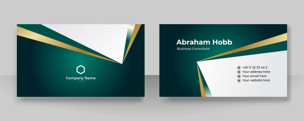 现代绿金名片-创意和干净的名片模板。图片下载