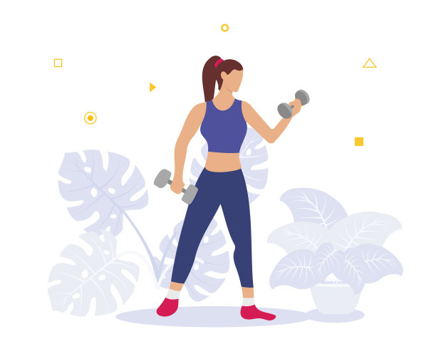 女人与哑铃锻炼与现代平的风格图片下载