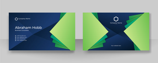 现代简约的蓝绿名片设计模板，配合科技企业风格图片下载