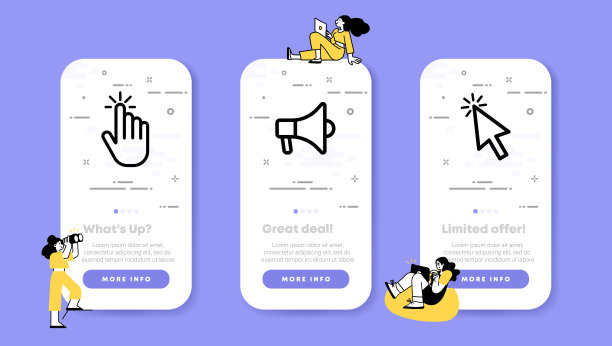 与对象集图标的交互。手，点击，点击，鼠标，光标，共享，扩音器。网络的概念。UI手机应用屏幕与人。矢量线图标的业务和广告图片下载