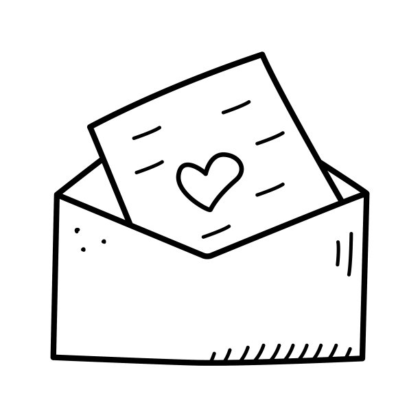带有贺卡心形涂鸦的信封图片下载