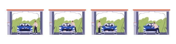 男子清洁汽车自助水洗车图片下载