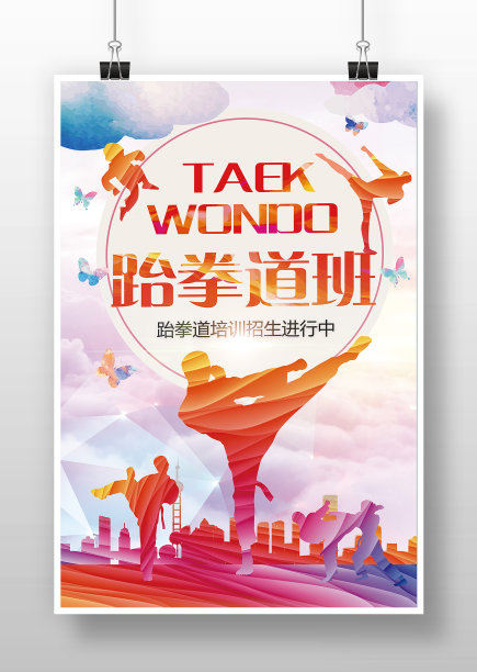 炫彩风跆拳道招生培训海报图片下载