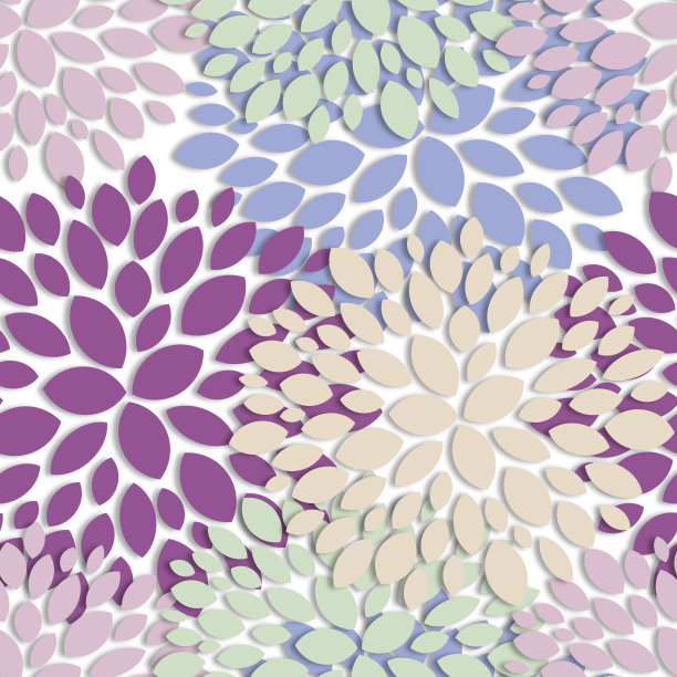 摘要紫菀和菊花的花蓝色和紫色。无缝花卉图案与白色背景装饰织物在纸艺术风格。图片下载