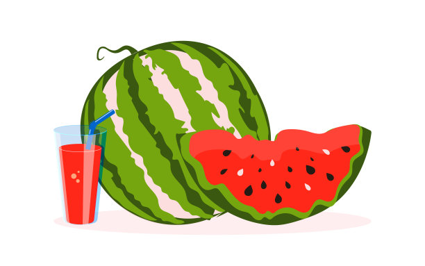 鲜红的西瓜汁装在透明玻璃中，用吸管吸管吸。健康健康的饮料在一个现代的设计在白色的背景。向量。图片下载