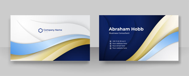现代创意和干净的蓝色金名片设计模板。奢华优雅的名片设计背景与时尚简约抽象的几何时尚波浪线。矢量图图片下载