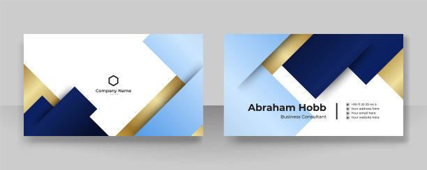 现代创意和干净的蓝色金名片设计模板。奢华优雅的名片设计背景与时尚简约抽象的几何时尚波浪线。矢量图图片下载