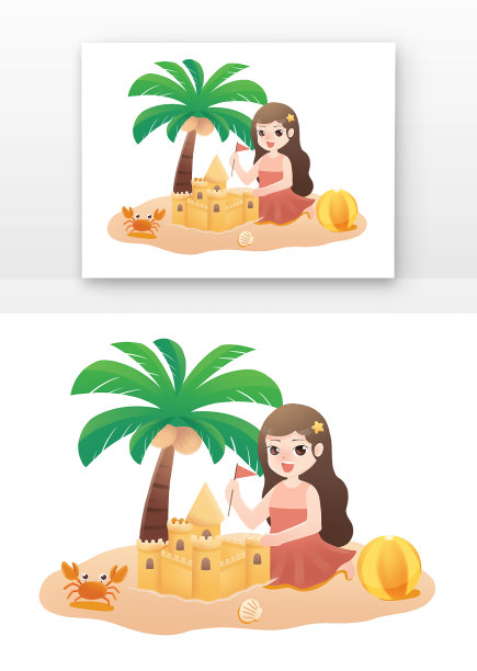 夏天沙滩上玩的女孩图片下载