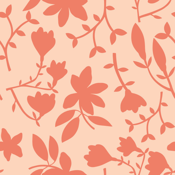 植物无缝模式。花和芽，形状简单抽象，在有叶的枝上。手绘自然元素。向量图片下载