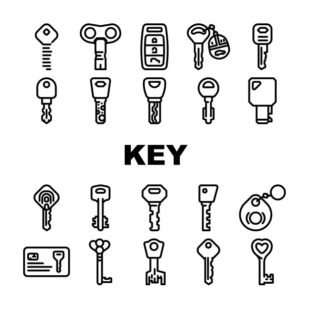 钥匙打开和关闭挂锁图标设置向量图片下载