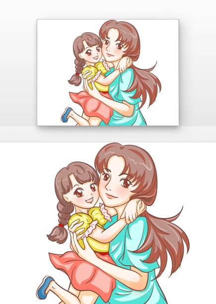 母女手绘卡通图图片下载