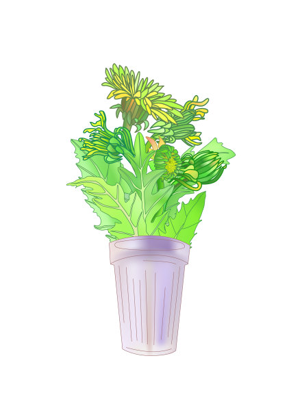 一束蒲公英放在玻璃杯里图片下载