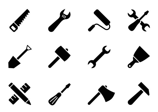 工具图标集。锤子旋转工具图标。仪器收集。矢量图图片下载