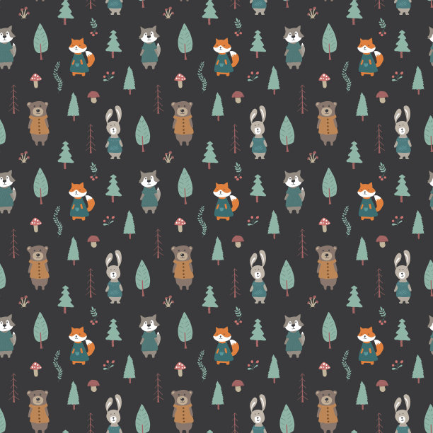 可爱的动物无缝图案卡通动物图片下载