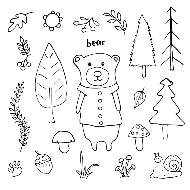 森林里可爱的熊，森林里的卡通动物图片下载