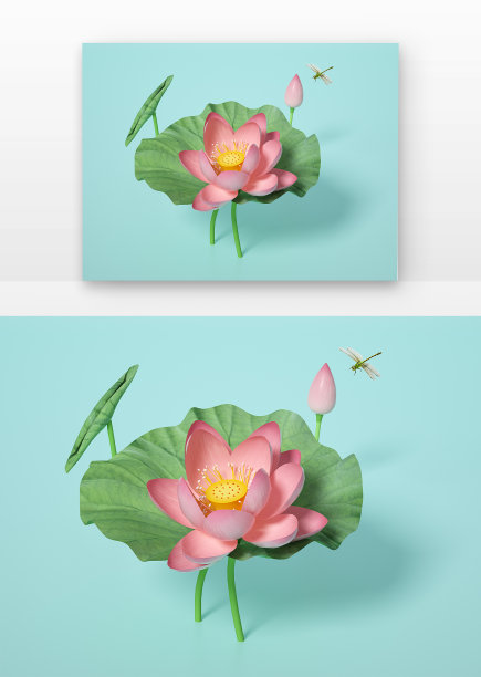 夏日莲花荷花c4D风格立体元素图片下载