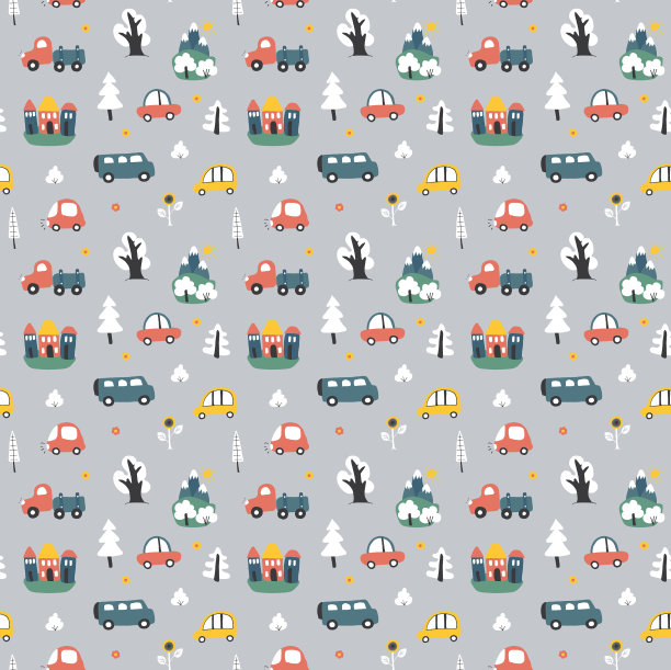 可爱的汽车无缝图案卡通交通图片下载