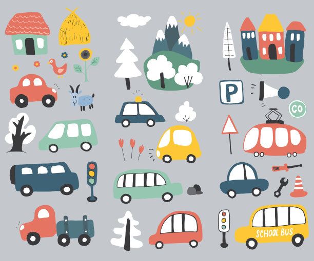 汽车卡通集可爱运输涂鸦集合图片下载