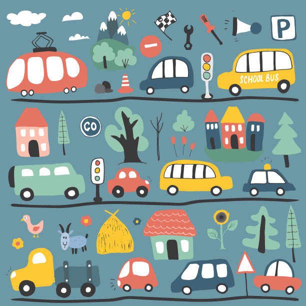 汽车卡通集可爱运输涂鸦集合图片下载