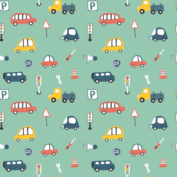 可爱的汽车无缝图案卡通交通图片下载